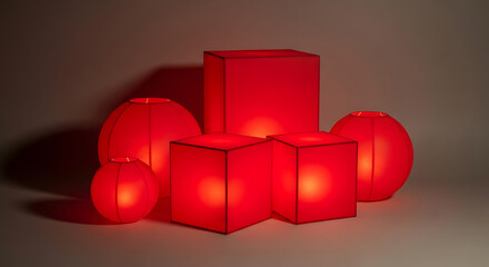 Glowing Red Lantern Display, Peaceful Abstract Lighting on Neutral Scene