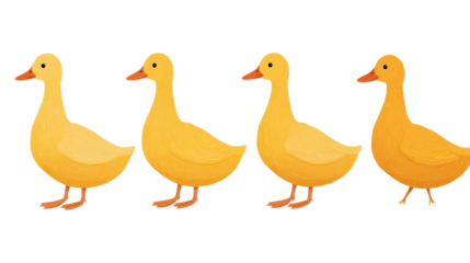Cute Simple Side View of Whole Body Cartoon Ducks in Bright Yellow Color