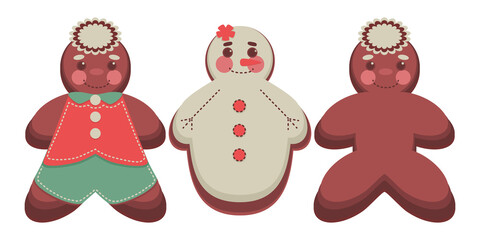 Fototapeta premium Christmas gingerbread cookies with icing decorations shaped as man and woman in festive clothing