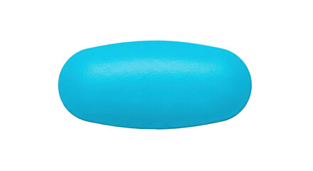 Isolated blue oblong pill in overhead view providing pharmaceutical ingredient presentation