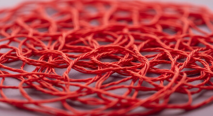 Abstract Macro of Intertwined Red Threads, Symbol of Connection and Solidarity