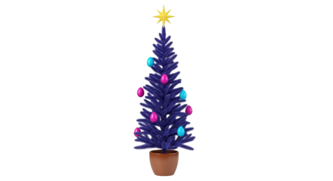 Isolated elegant Christmas tree with decorations, a festive holiday season concept art style