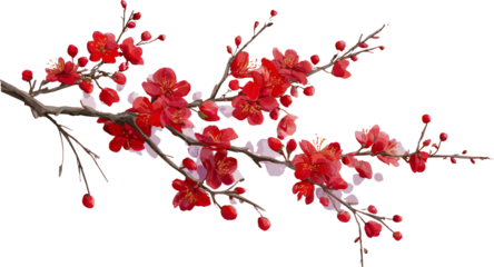 Elegant red plum blossom branch blooming in spring for celebration