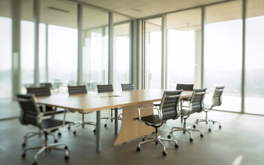Minimalist Modern Office Space with Glass Walls and Executive Chairs in Soft Daylight