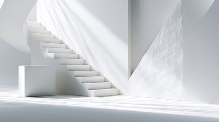 Modern minimalist staircase architectural design with bright sunlight and shadows