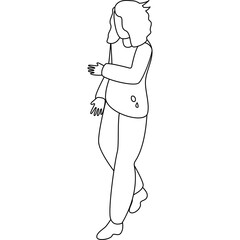 Outline illustration of a person walking with hand gesturing white background simple design minimalist line art style full body profile view cartoon character isolated on transparent backdrop