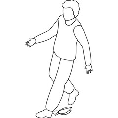 Outline illustration of a person slipping on a banana peel with arms outstretched on a transparent background representing carelessness and accidents