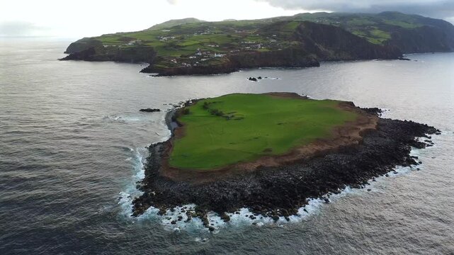 Aerial Drone View of Ilh&eacute;u do Topo, S&atilde;o Jorge Island, Azores