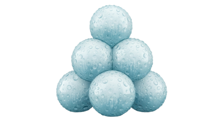 Isolated wet blue balls stack, dew on shiny surfaces in a pyramid shape against plain backdrop