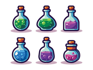 Adorable Magic Potion Illustration Pack – Blue and Green Elixir Bottle Collection