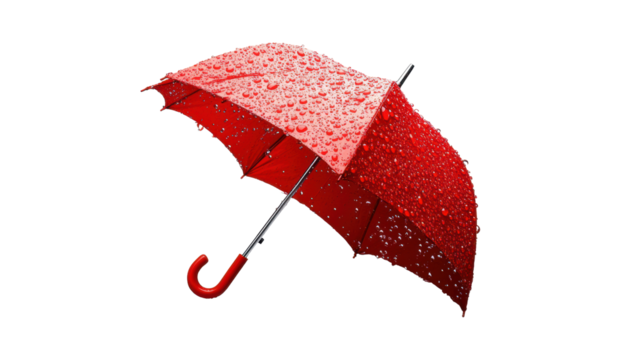 Red Umbrella with Water Droplets on Transparent Background