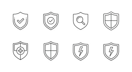 Set of shield icons isolated on white background in vector line style