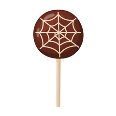 Halloween lollipop with cobweb, flat vector style. festive decorative candy. Halloween, spooky October holiday. trick or treat night. for party invitation, poster, greeting card, sticker.