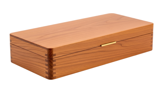 Isolated wooden box with dovetail joints, crafted wooden container with fine finish artesian work