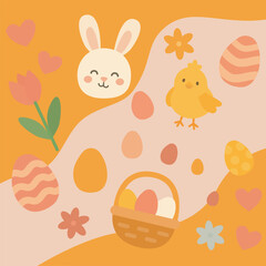 easter day with cute cartoon rabbit