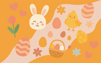 easter day with cute cartoon rabbit