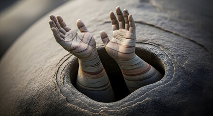 Hands-Shaped Stone Sculpture, Minimalist Representation of Liberation