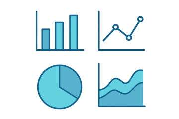 Fototapeta premium Essential data visualization charts set including bar, line, pie, and area graph icons