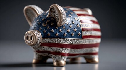 A Colorful Piggy Bank Featuring the American Flag for Symbolizing Savings