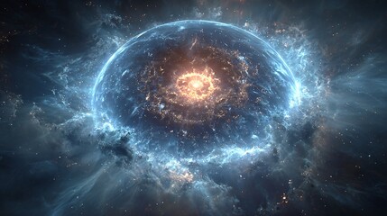 Obraz premium A Stunning Blue Planet Surrounded by Luminous Energy Fields in Space