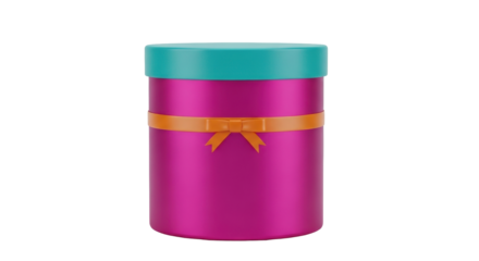 Isolated beautiful round box with a ribbon, surprise gift container for special occasions
