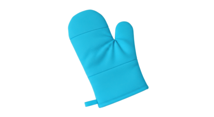 Isolated blue kitchen mitt, cooking oven safety glove for baking, food service tools, heat resist