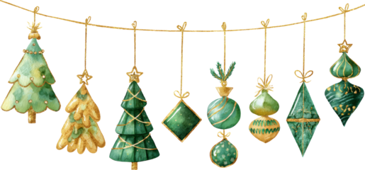 Joyful green and gold christmas ornament garland, festive decoration