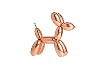 Copper metallic balloon animal dog figure, shiny reflective surface, children's party decoration, isolated on a transparent background