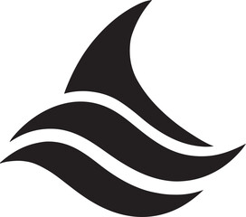 Fototapeta premium Sea wave icon silhouette shaped like fish fins for marine identity and logo design.