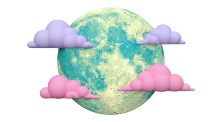 Isolated fantasy celestial sphere with pastel clouds floating around, dreamy astronomical scene