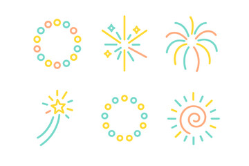 Colorful abstract symbols representing celebration, light, progress, and festive elements