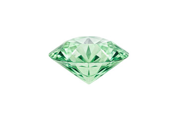 Fototapeta premium Pale green translucent gemstone with geometric faceted cuts and polished surfaces, isolated on a transparent background