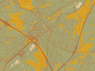 Obraz premium Contemporary flat map of Wavre, Belgium design with muted sage base, rust-colored roads, and soft ochre highlights.