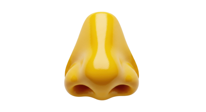 Isolated cartoon nose, 3D rendering of human face part, olfactory organ, golden yellow color