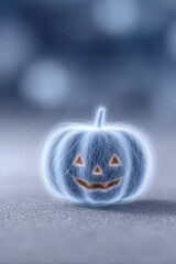 Neon glowing halloween pumpkin with electric light effect on dark background, futuristic spooky design