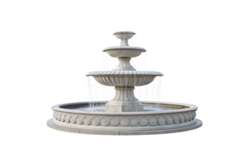 Ornate Stone Water Fountain, Multi Tiered Classical Design, Garden Decorative Feature, isolated on a transparent background