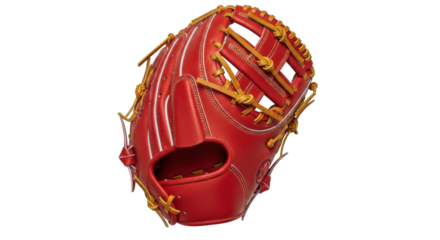 Isolated baseball glove, red leather sports mitt, competitive athletic equipment, field gear