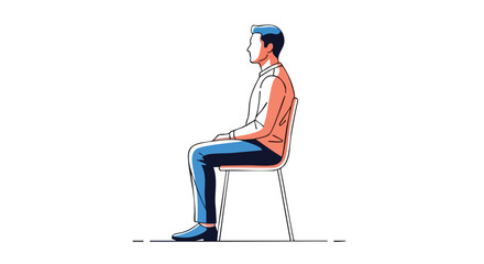 A man sitting upright on a chair, depicted in a clean, minimalist line art style with a white background. © nanda