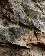 Textured Macro Stone Wall with Aged Stains and Earthy Tone - Realistic Outdoor Background with Natural Imperfections