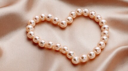 Heart-Shaped Arrangement of Elegant Pearls on Soft Fabric Surface