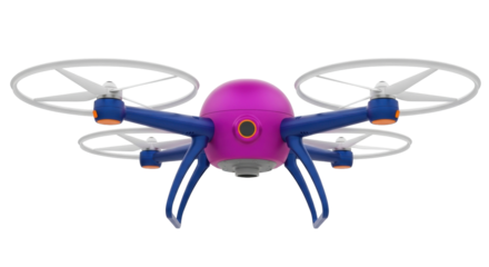 Isolated bright quadcopter on clear backdrop, technology and innovation, flying vehicle