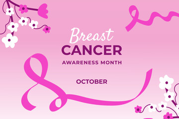 MBreast Cancer Awareness Month. Banner background with a pink ribbon