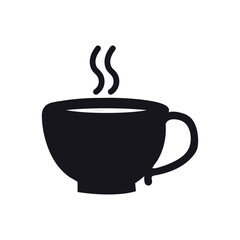 Silhouette Coffee Cup Silhouette Icon,Black Hot Tea Mug Vector with Steam.