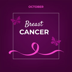 MBreast Cancer Awareness Month. Banner background with a pink ribbon