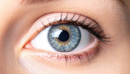 Obraz premium Close Up Macro View of a Blue Iris Eye with Detailed Pupil and Eyelashes Featuring Subtle Glitter Makeup in Soft Lighting