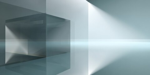 Fototapeta premium Abstract Geometric Glass Architecture with Light Beams and Modern Minimalism