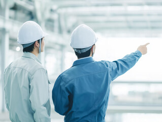 製造現場で安全確認を行う二人の作業員