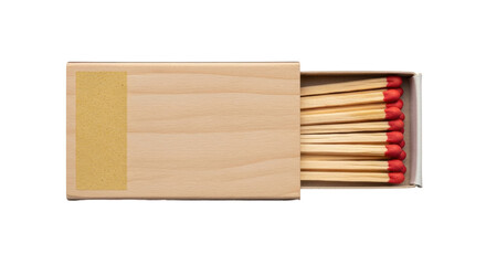 Isolated open matchbox with matches, ready for use, small wooden box, safe fire, kindling