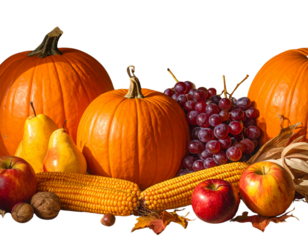 Autumn Harvest Set of Fruits and Vegetables, isolated on a transparent background.