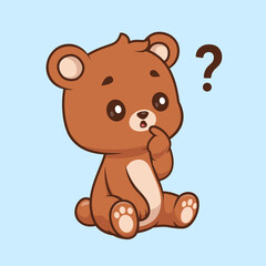 Cute Bear Thinking And Confused Cartoon 